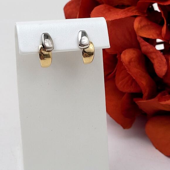 14K Yellow & White Gold 5/8" Length Geometric Earrings 2.45 Grams - Picture 1 of 6